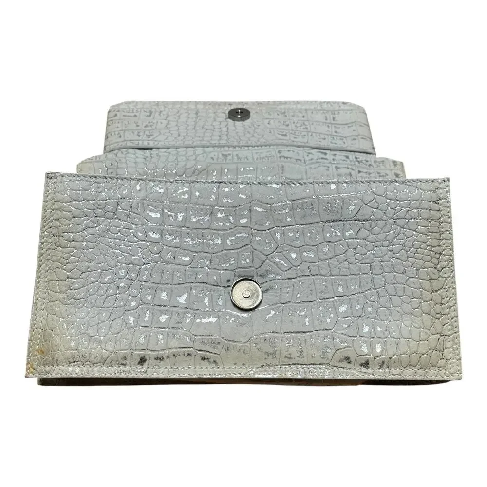 Tosca Blu Italian Leather Handbag Clutch Cream Silver Crocodile Texture